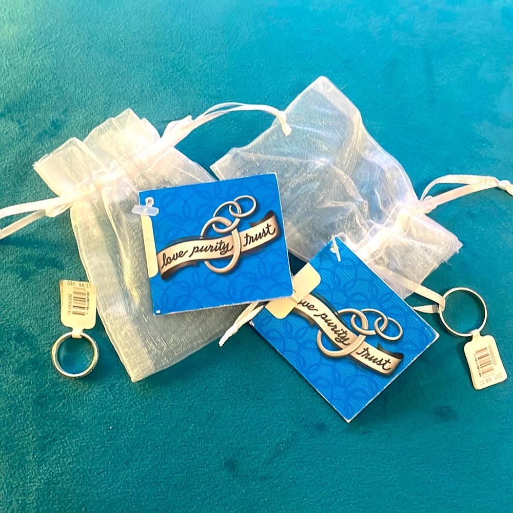 Love, Purity, Trust rings, size 5, and 8